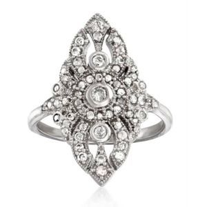 Sz9 1/2 Carat Genuine Diamond Vintage Style Openwork Filigree Ring